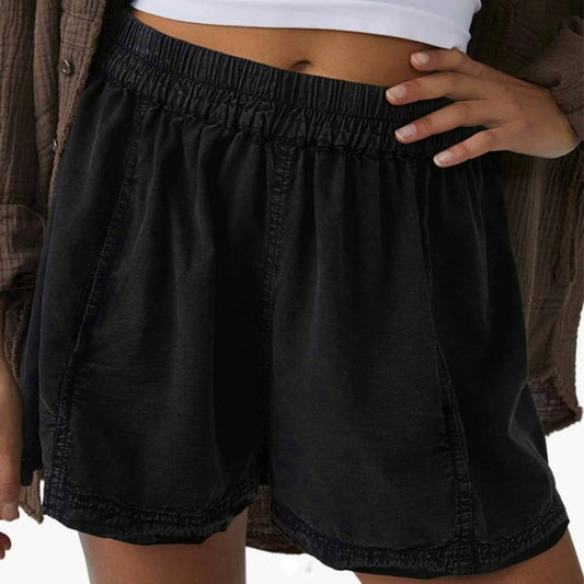 Free People Get Free Cotton Blend Poplin Shorts in Black
