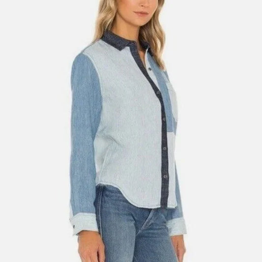 Rails Ingrid Linen Top in Patchwork Denim