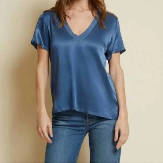 Nation June Sateen V-neck in Denim Blue