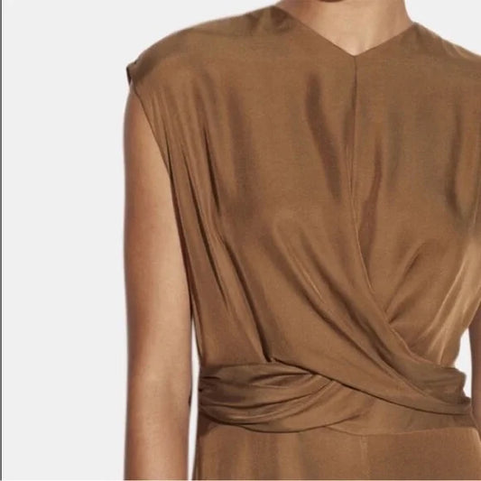 Vince Sleeveless Silk Blend Twist Front in Bronze