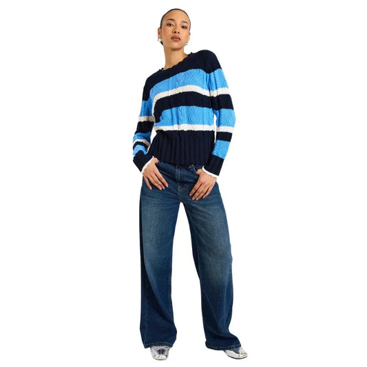 Wispr by Brodie Cora Cable Stripe Crew in Navy