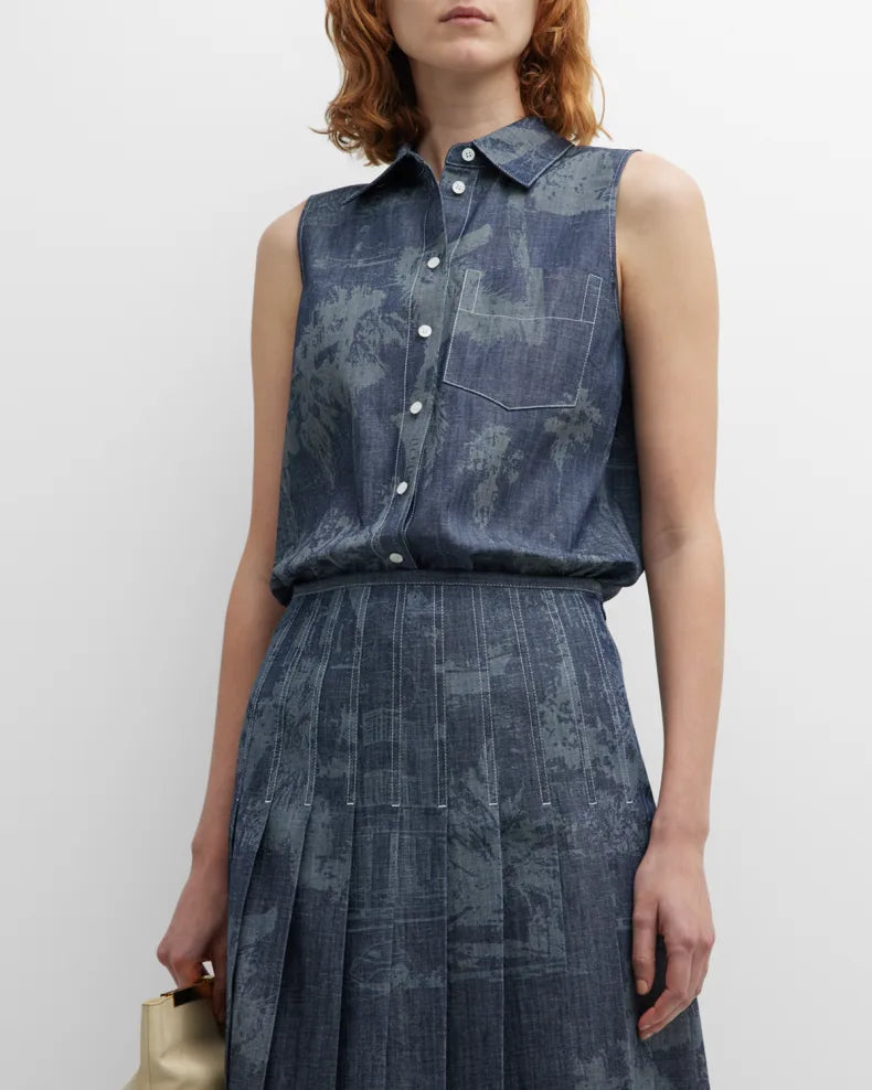 Lafayette 148 Cotton Sleeveless Button Front Shirt