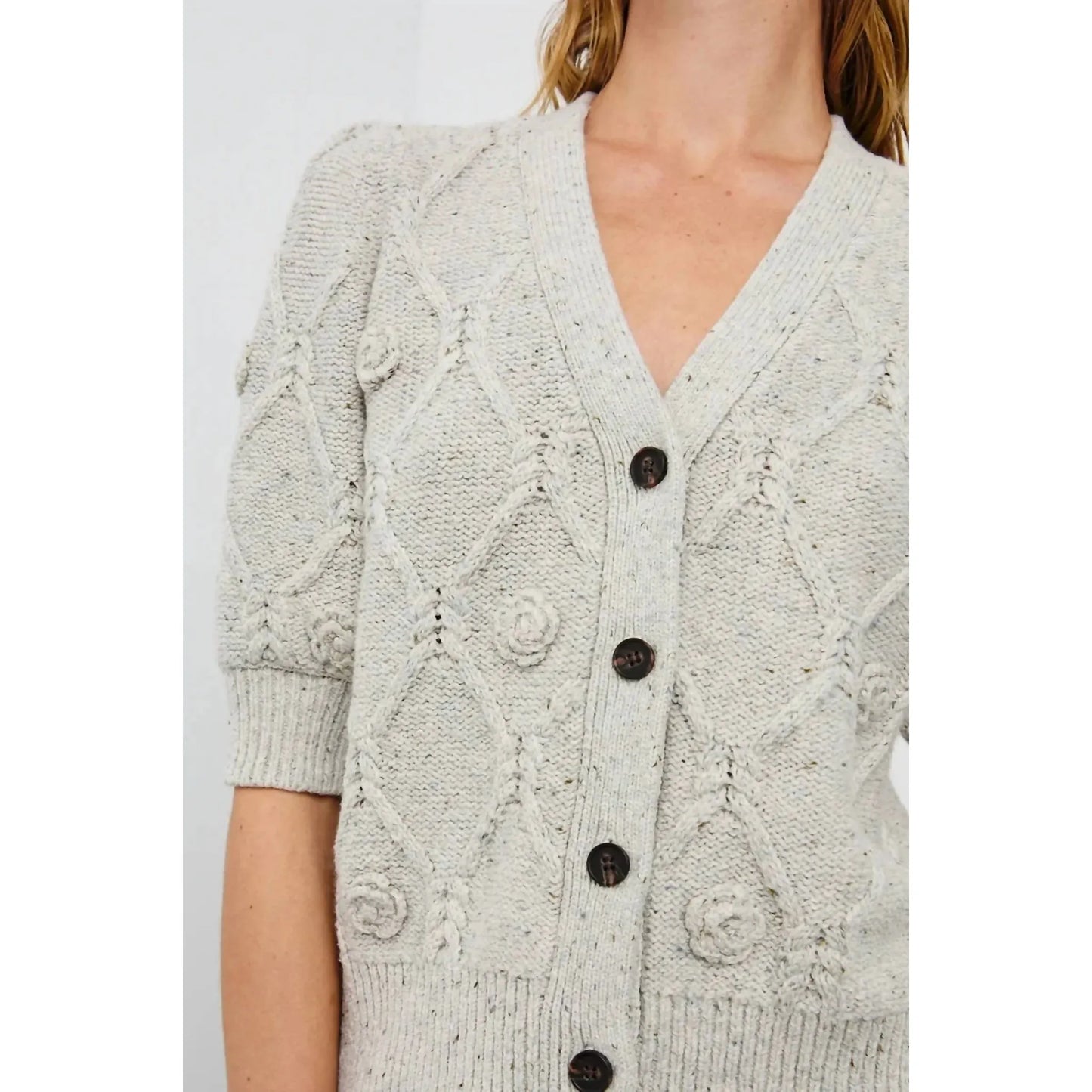 Rails Isla Crochet Daisies Cardigan in Grey