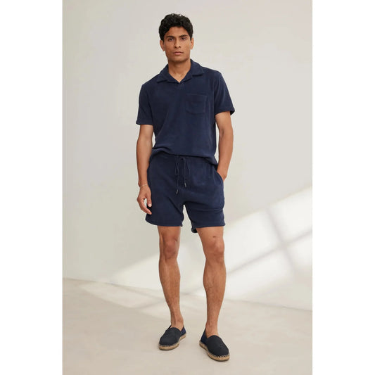 Velvetmen Sergey Terry Cloth Polo in Navy