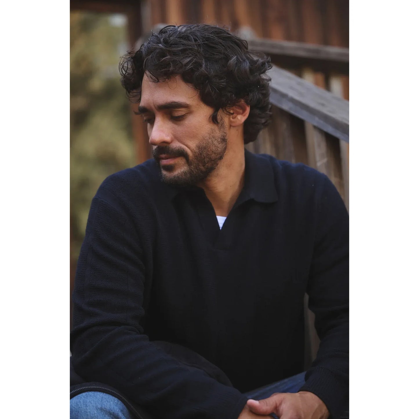 Velvetmen Redding Sweater Polo in Black