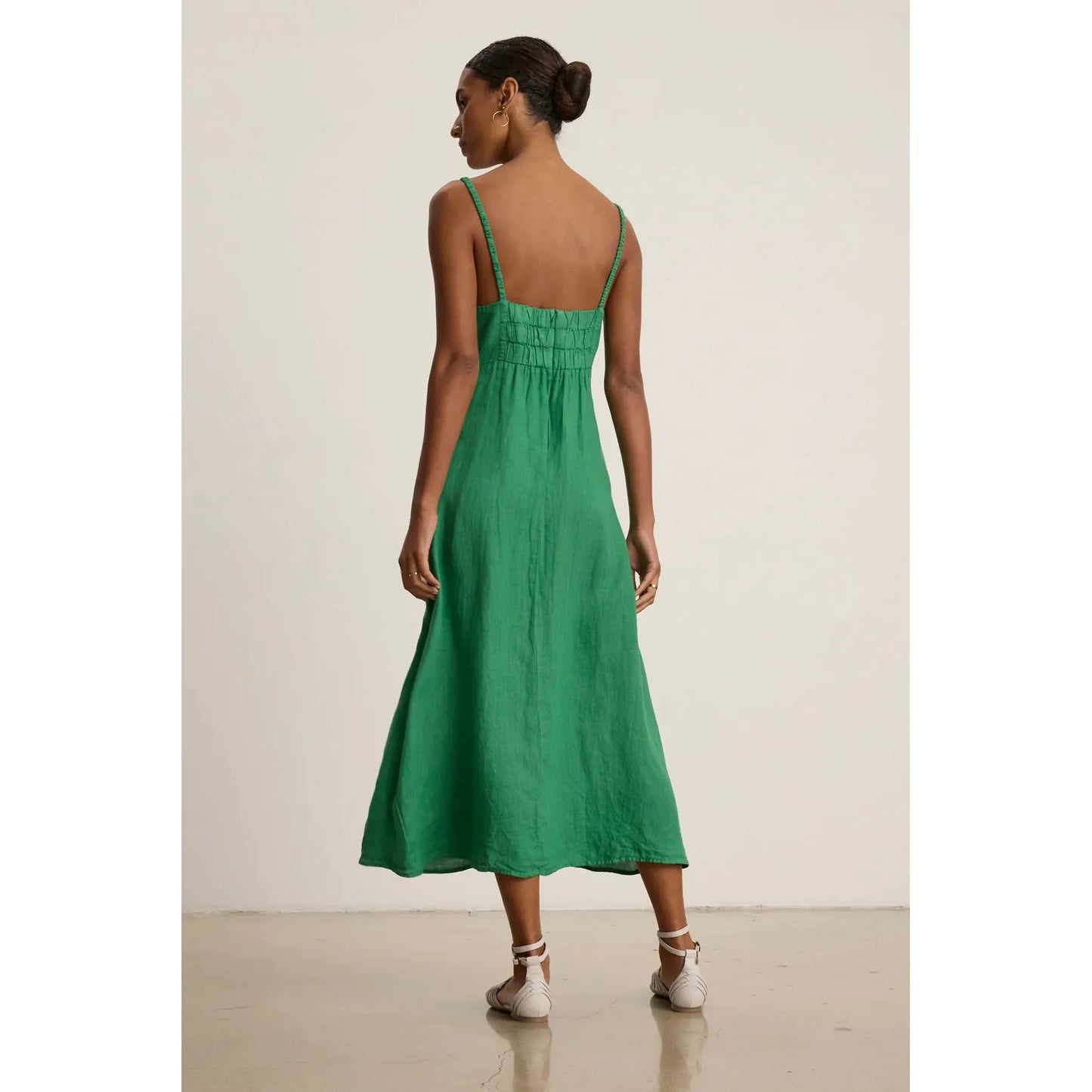 Velvet by Graham & Spencer Janet Woven Linen Button Front Tank Dress in Emerald