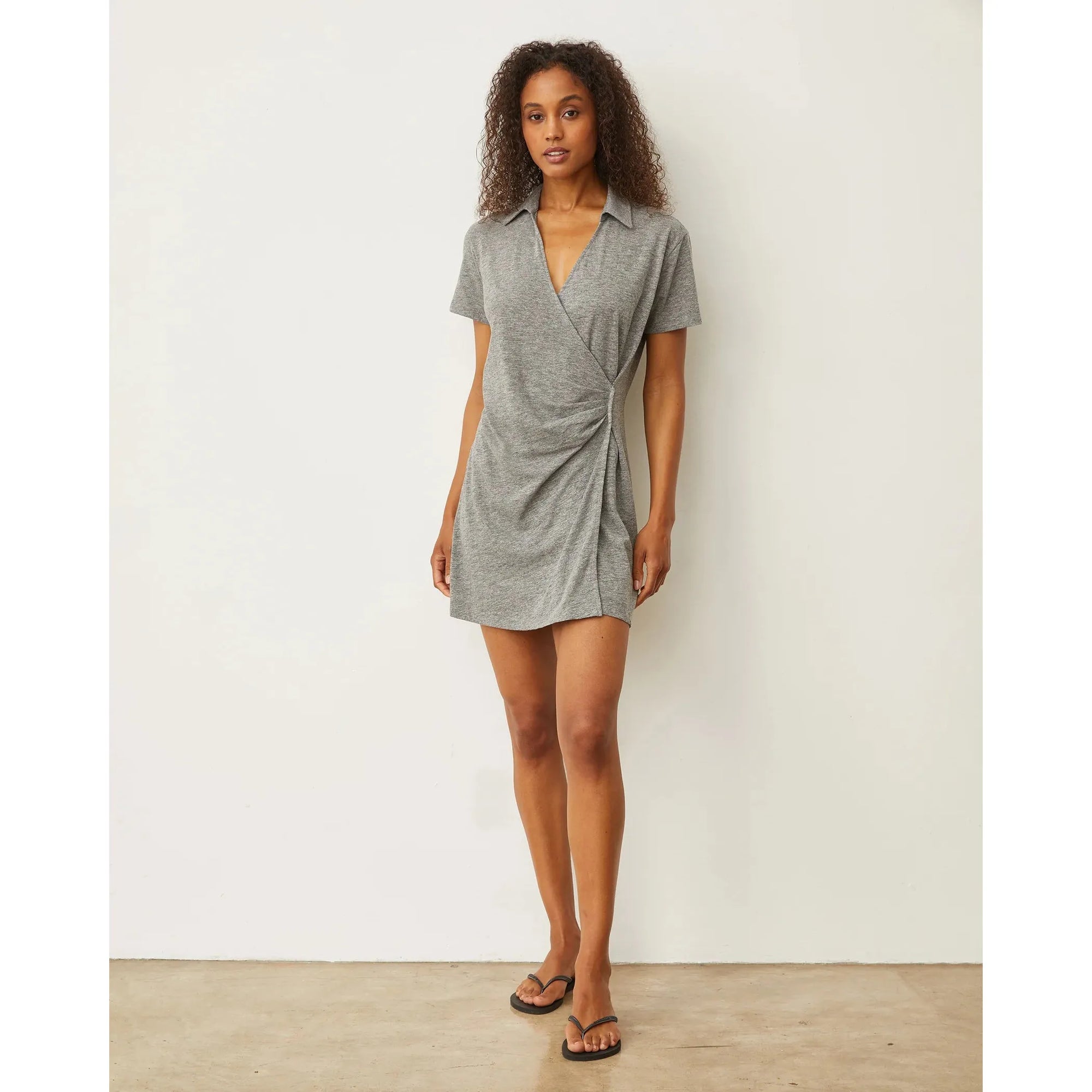 Monrow Knit Wrap Dress in Granite