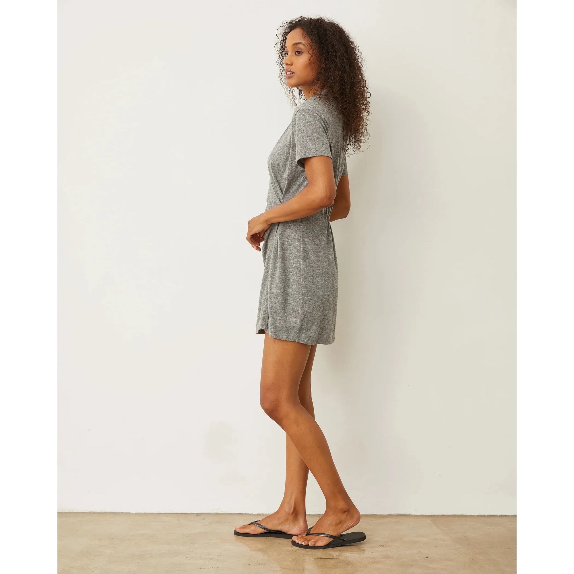 Monrow Knit Wrap Dress in Granite