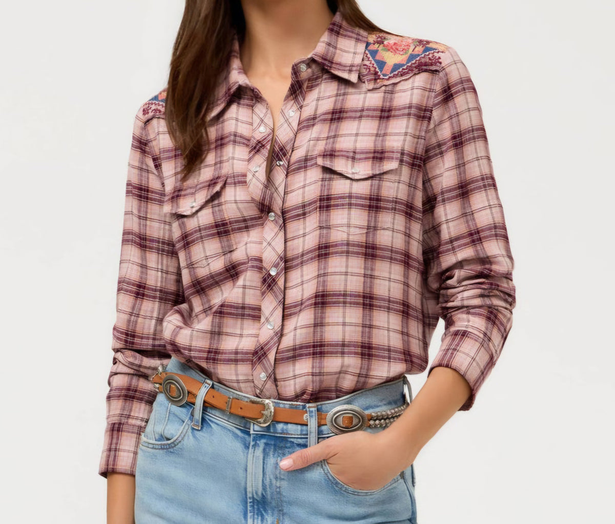 Johnny Was Isadora Western Plaid Shirt