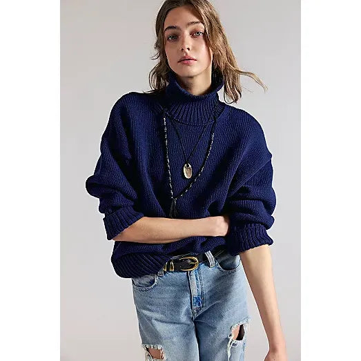 Free People Midnight Pullover Sweater in Navy