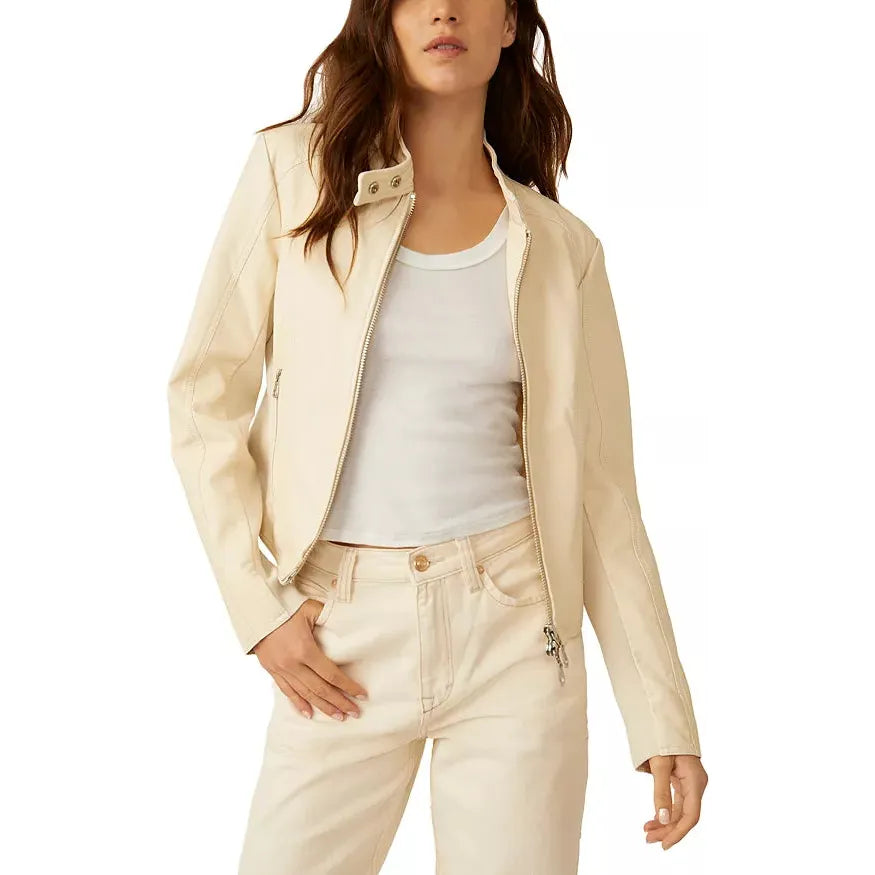 Free People Max Vegan Moto Jacket in Bone