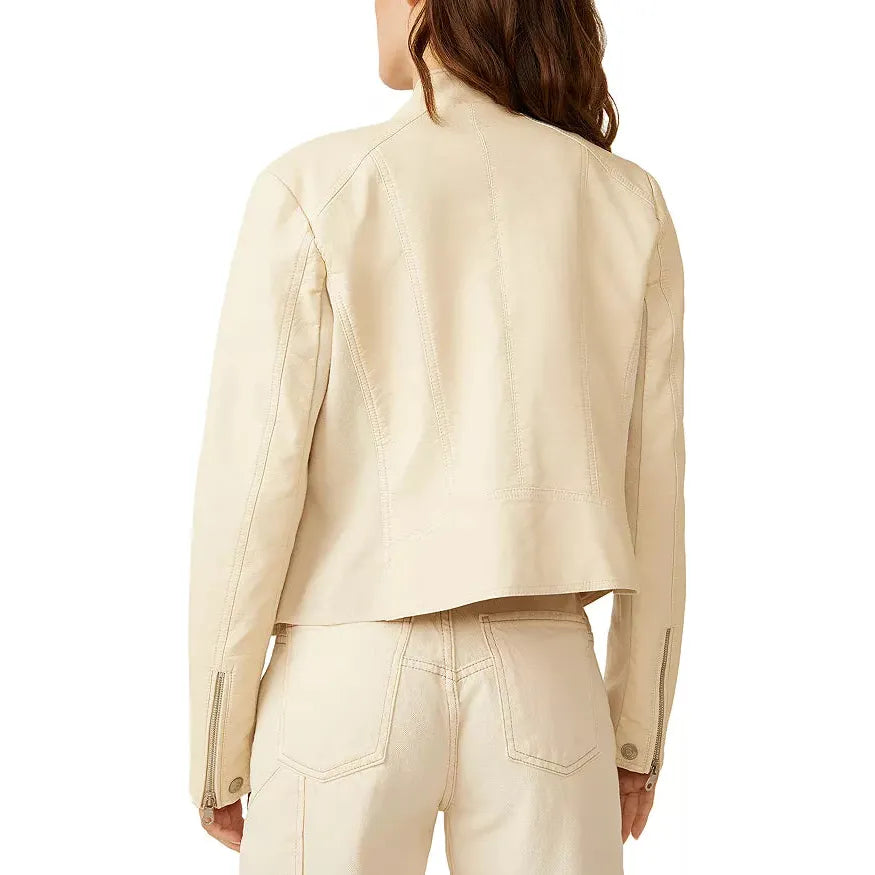 Free People Max Vegan Moto Jacket in Bone