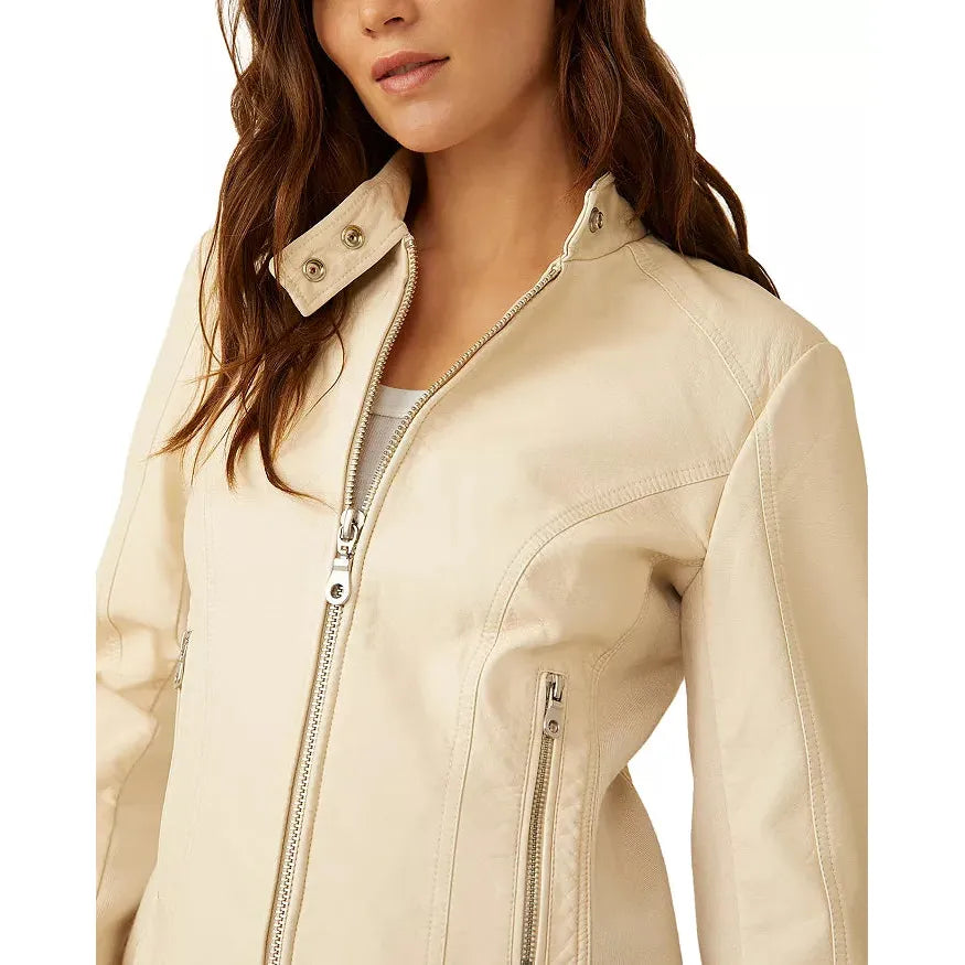 Free People Max Vegan Moto Jacket in Bone