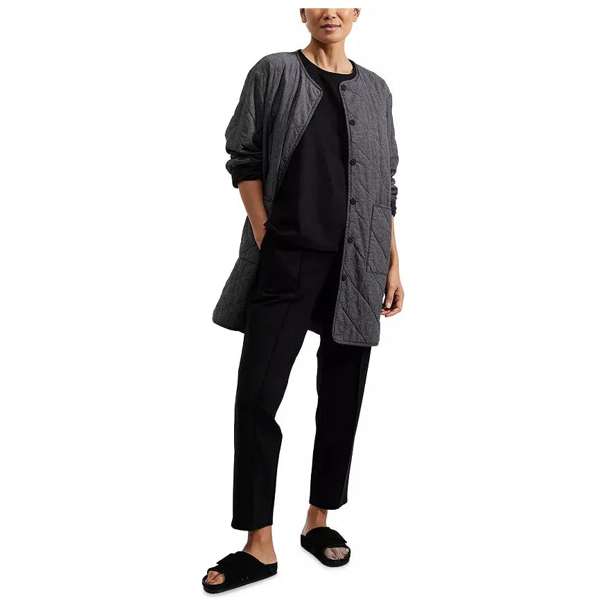 Eileen Fisher Black Long Quilted Cotton Coat