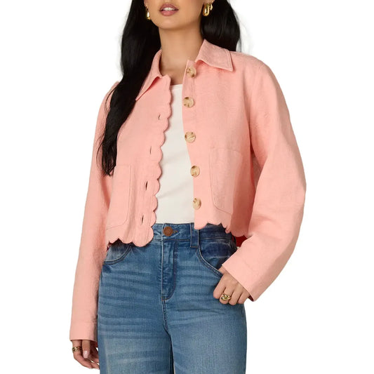 Wit & Wisdom Scallop Detail Cotton Crop Jacket in Papaya
