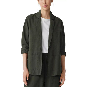 Eileen Fisher Seersucker Notch Collar Blazer in Seaweed