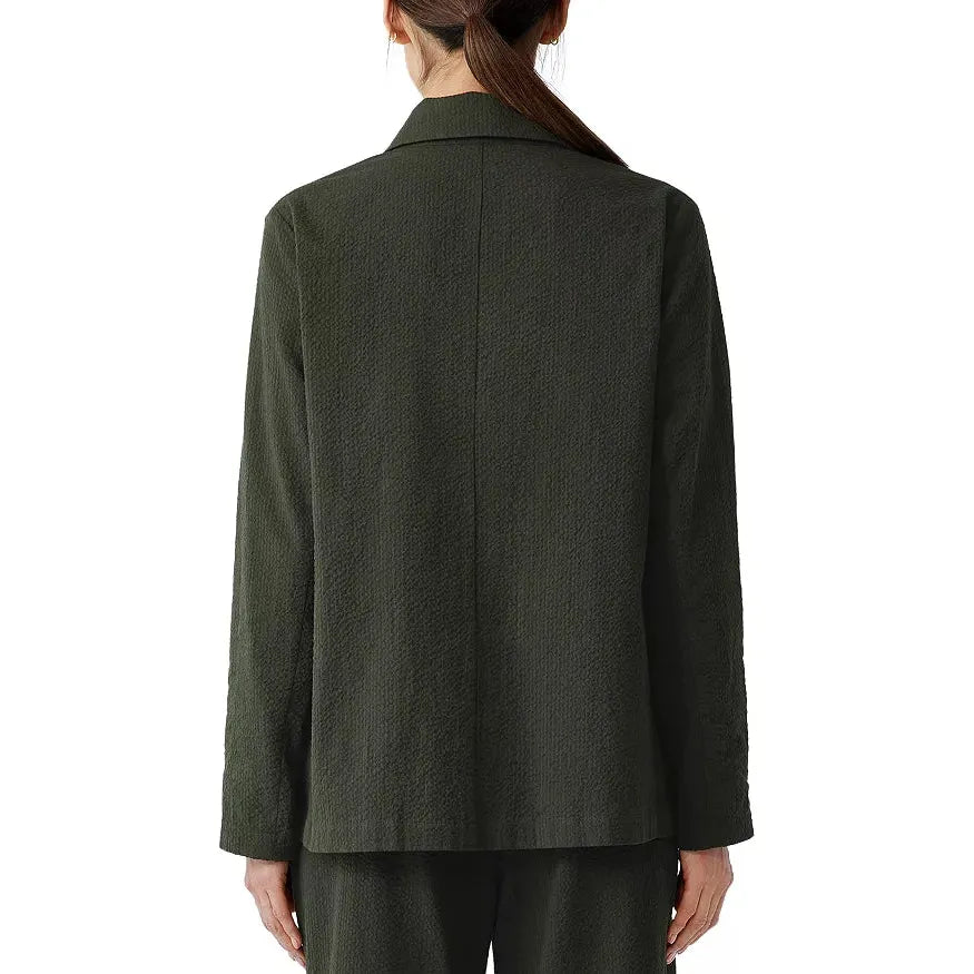 Eileen Fisher Seersucker Notch Collar Blazer in Seaweed