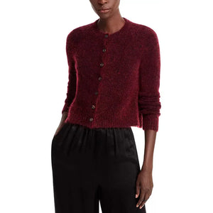 Eileen Fisher Mohair Plush Mélange Crew Neck Cardigan in Redwood