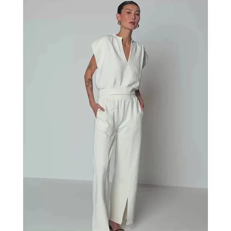 Nation Lincoln Front Slit Knit Pant in Porcelain