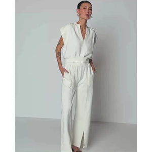 Nation Lincoln Front Slit Knit Pant in Porcelain