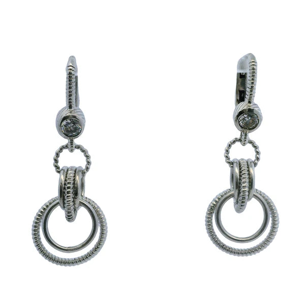 Judith Ripka 925 Sterling Silver and CZ Triple Circle Lever Back Drop/Dangle Earrings