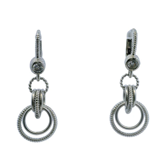 Judith Ripka 925 Sterling Silver and CZ Triple Circle Lever Back Drop/Dangle Earrings