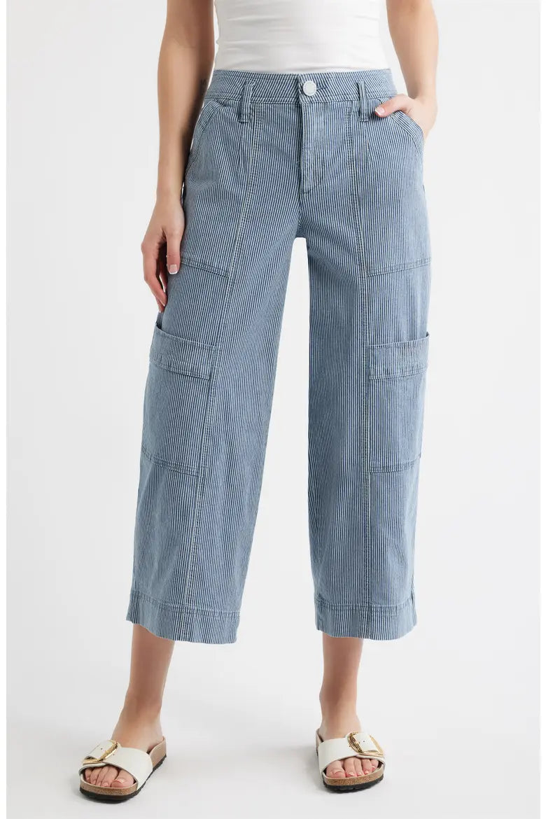 Wit & Wisdom Skyrise Cotton Crop Wide Leg Utility Pants in Blue