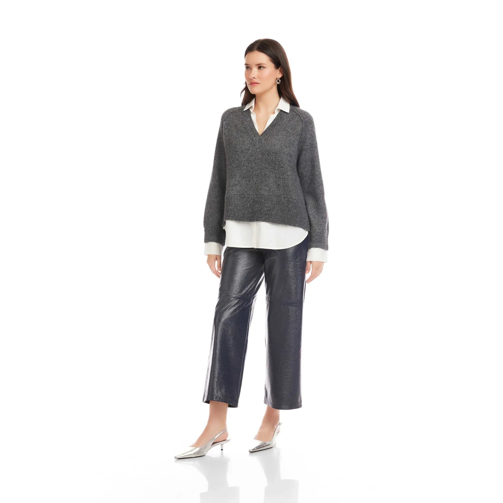 Fifteen Twenty Carrie Mixed Media Sweater in Charcoal