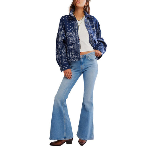 Free People Bandana Jacquard Shirt Jacket in Indigo Combo
