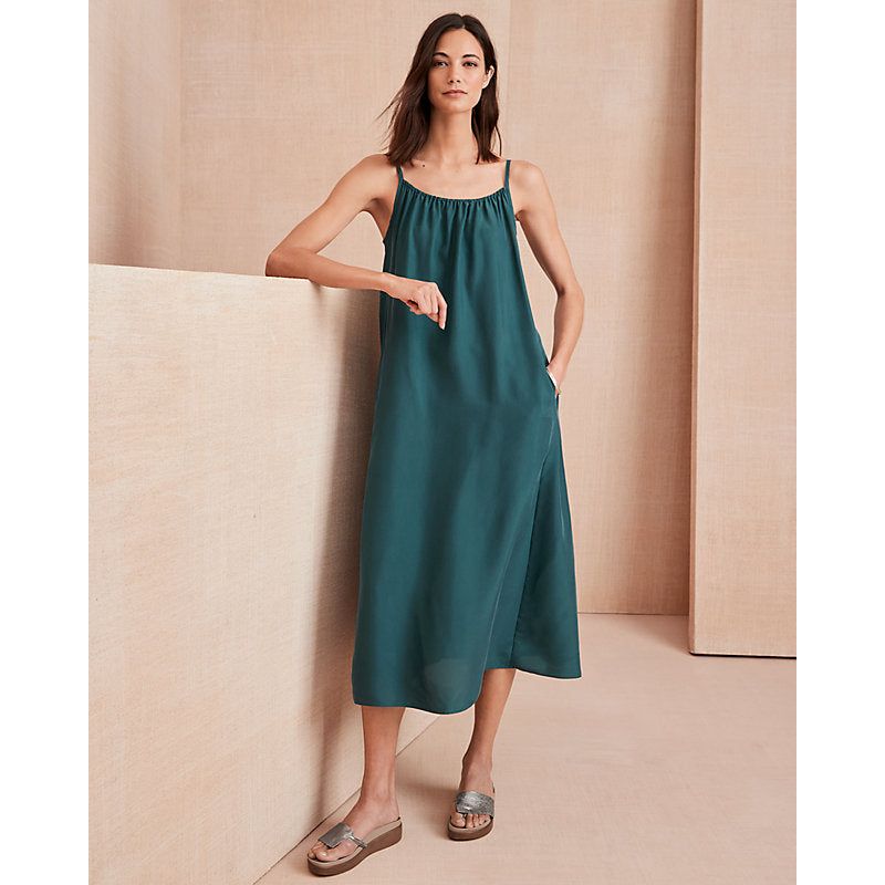 Eileen Fisher Washed Silk Cami Dress in Aegean