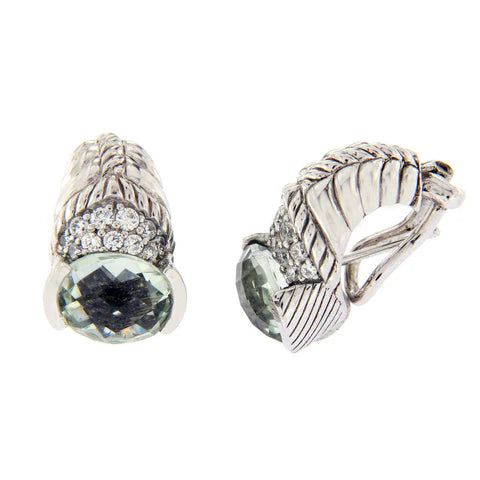 Judith Ripka 925 Sterling Silver Green Quartz & Diamonique Earrings