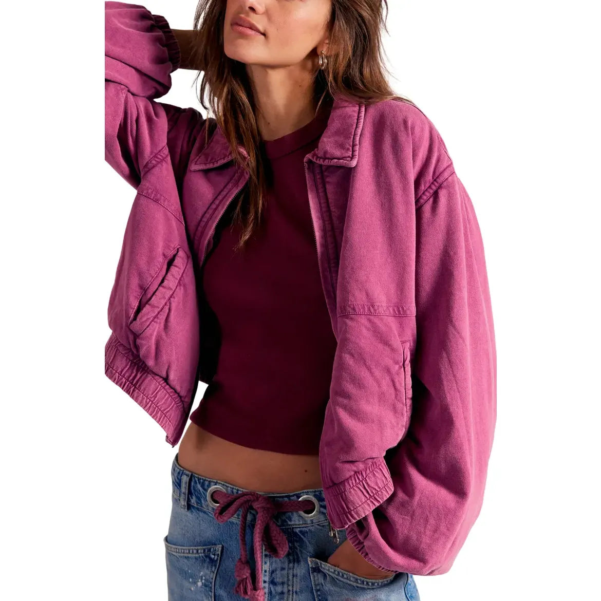 Free People Birdie Washed Jacket in Rouge