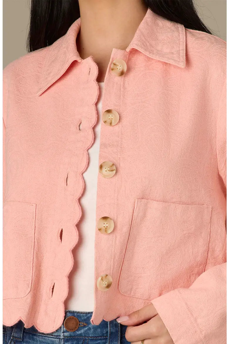 Wit & Wisdom Scallop Detail Cotton Crop Jacket in Papaya