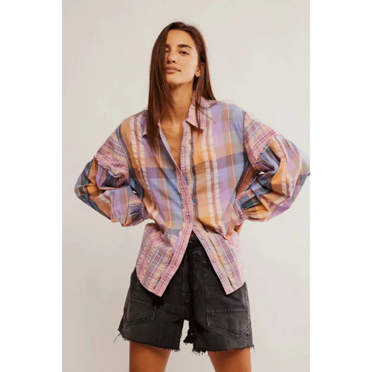 Free People Madras Dreams Top in Pink Combo