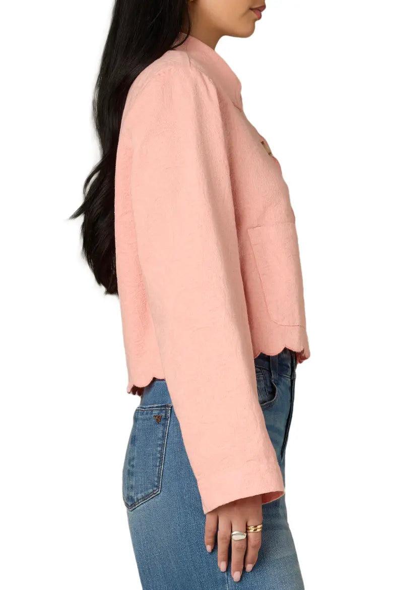 Wit & Wisdom Scallop Detail Cotton Crop Jacket in Papaya