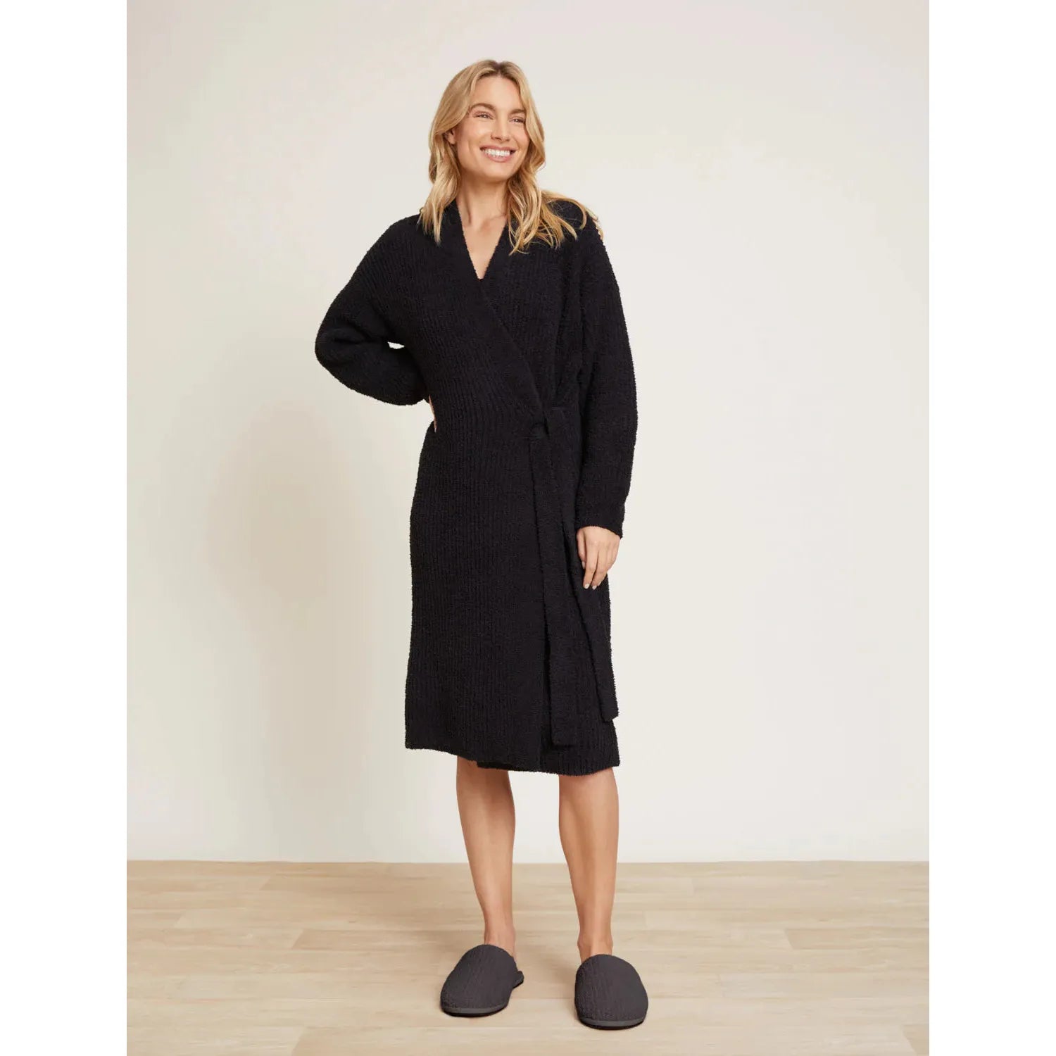 Barefoot Dreams Cozy Chic Side Tie Robe in Black