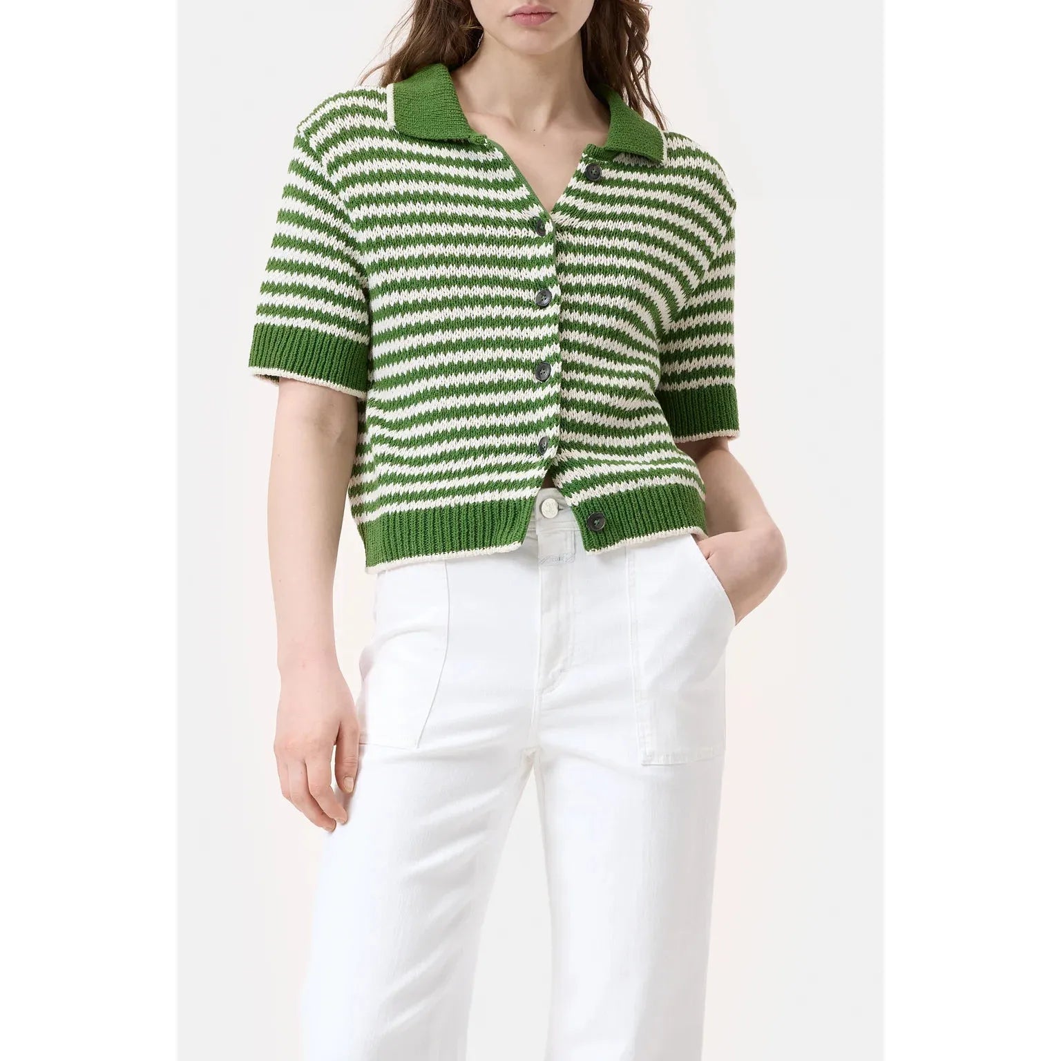 CLOSED Knitted Organic Cotton Cardigan in Matcha Green