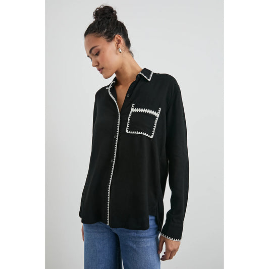 Rails Charli Shirt in Black Blanket Stitch