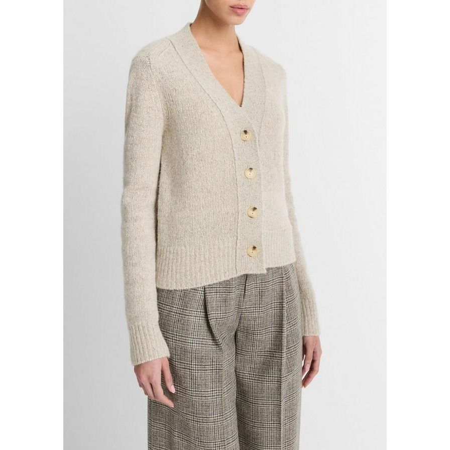 Vince Cashmere Donegal Cardigan in Biscuit Donegal