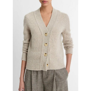 Vince Cashmere Donegal Cardigan in Biscuit Donegal