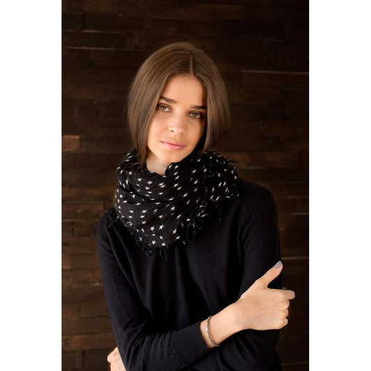 Chan Luu Cashmere and Silk Scarf in Black and White Stars
