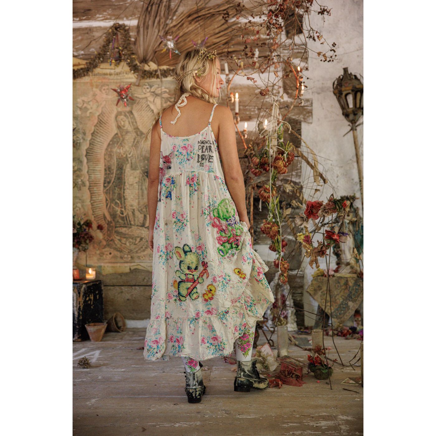 Magnolia Pearl Appliqué Vianney Slip Dress in Bed of Roses