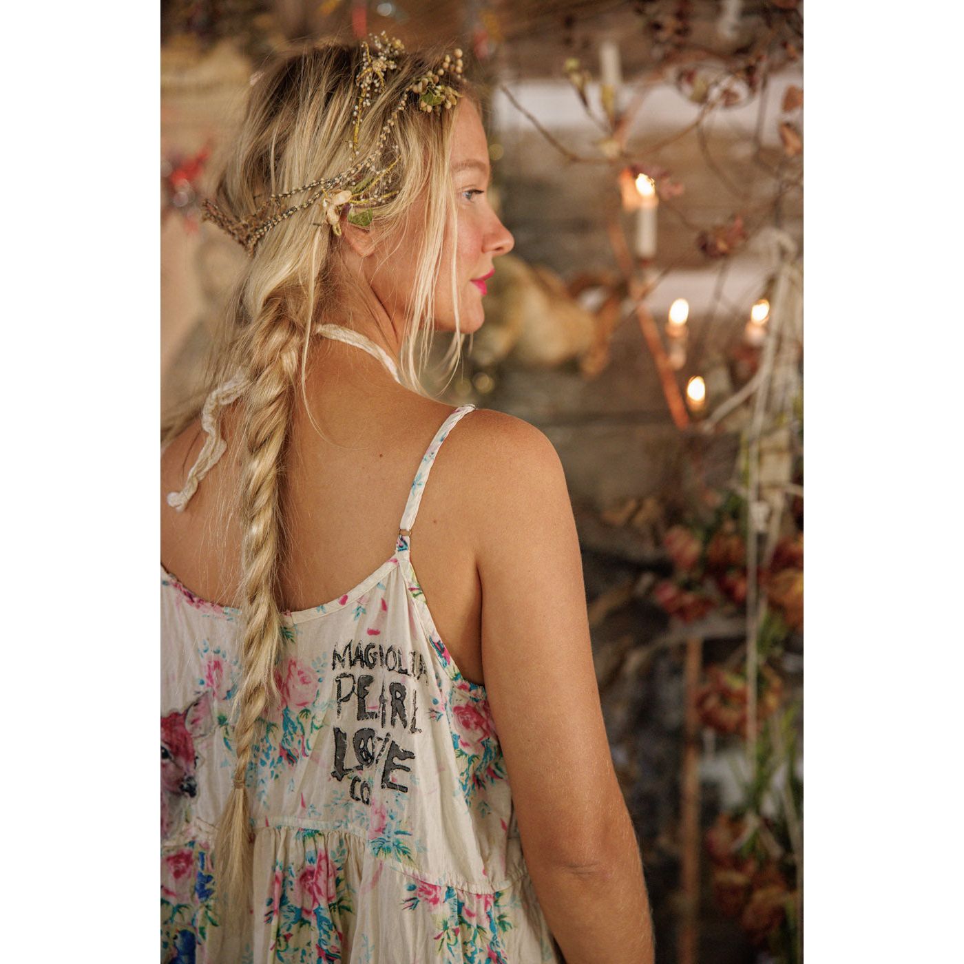 Magnolia Pearl Appliqué Vianney Slip Dress in Bed of Roses