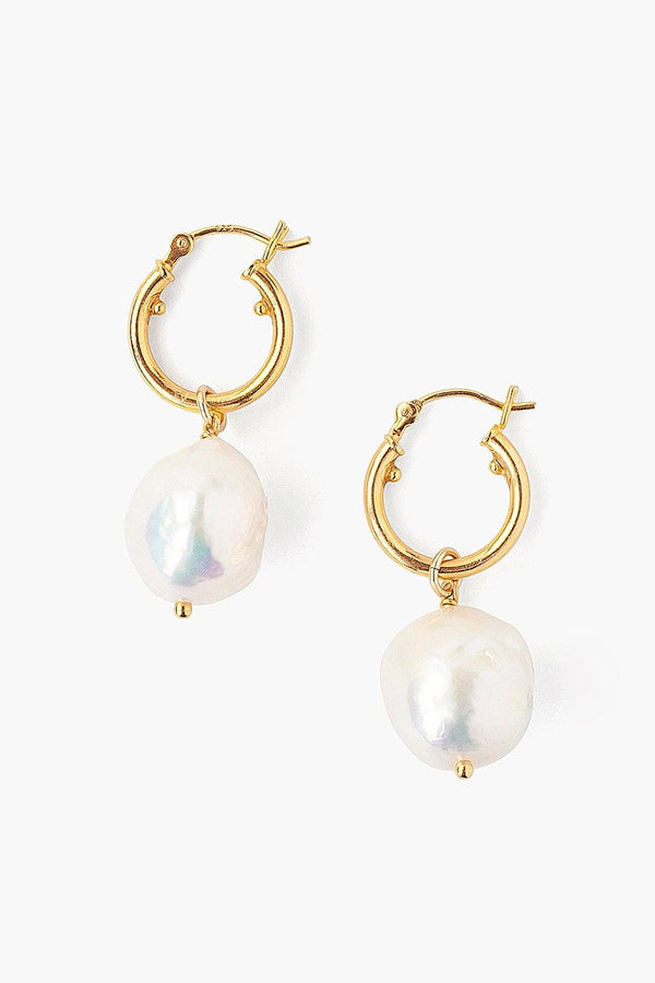 Chan Luu Baroque Pearl Hoop Earrings White