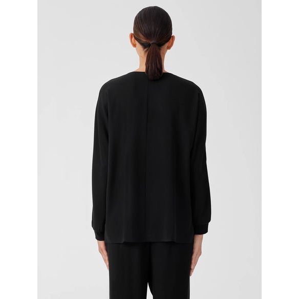 Eileen Fisher Silk Georgette Crepe Dolman Sleeve Top in Black