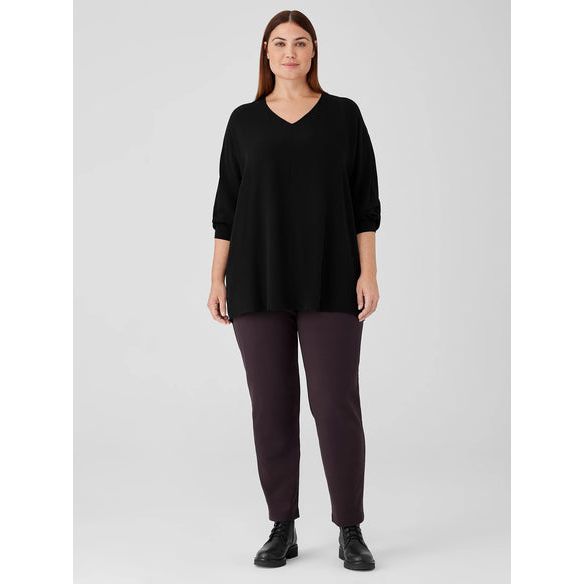 Eileen Fisher Silk Georgette Crepe Dolman Sleeve Top in Black