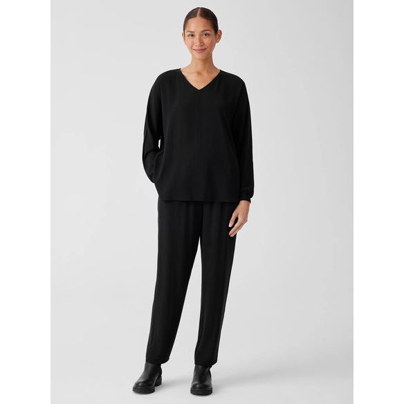 Eileen Fisher Silk Georgette Crepe Dolman Sleeve Top in Black