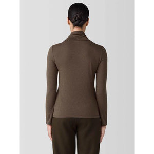 Eileen Fisher Sheer Neck Turtleneck Top in Wren