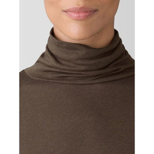 Eileen Fisher Sheer Neck Turtleneck Top in Wren