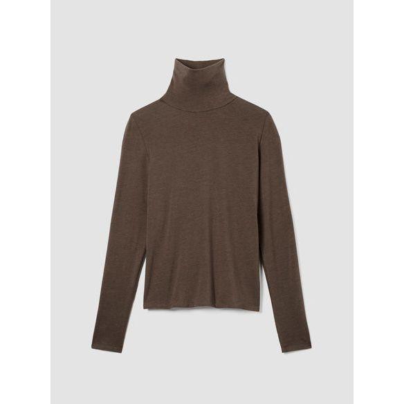 Eileen Fisher Sheer Neck Turtleneck Top in Wren